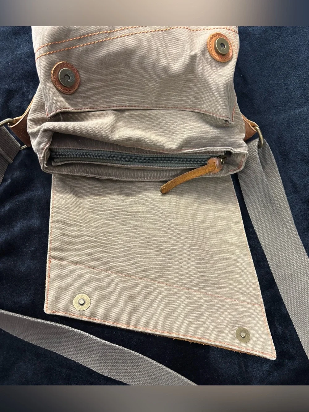 AUGUR Canvas Leather Crossbody Messenger Bag Khaki Brown Boho Utility